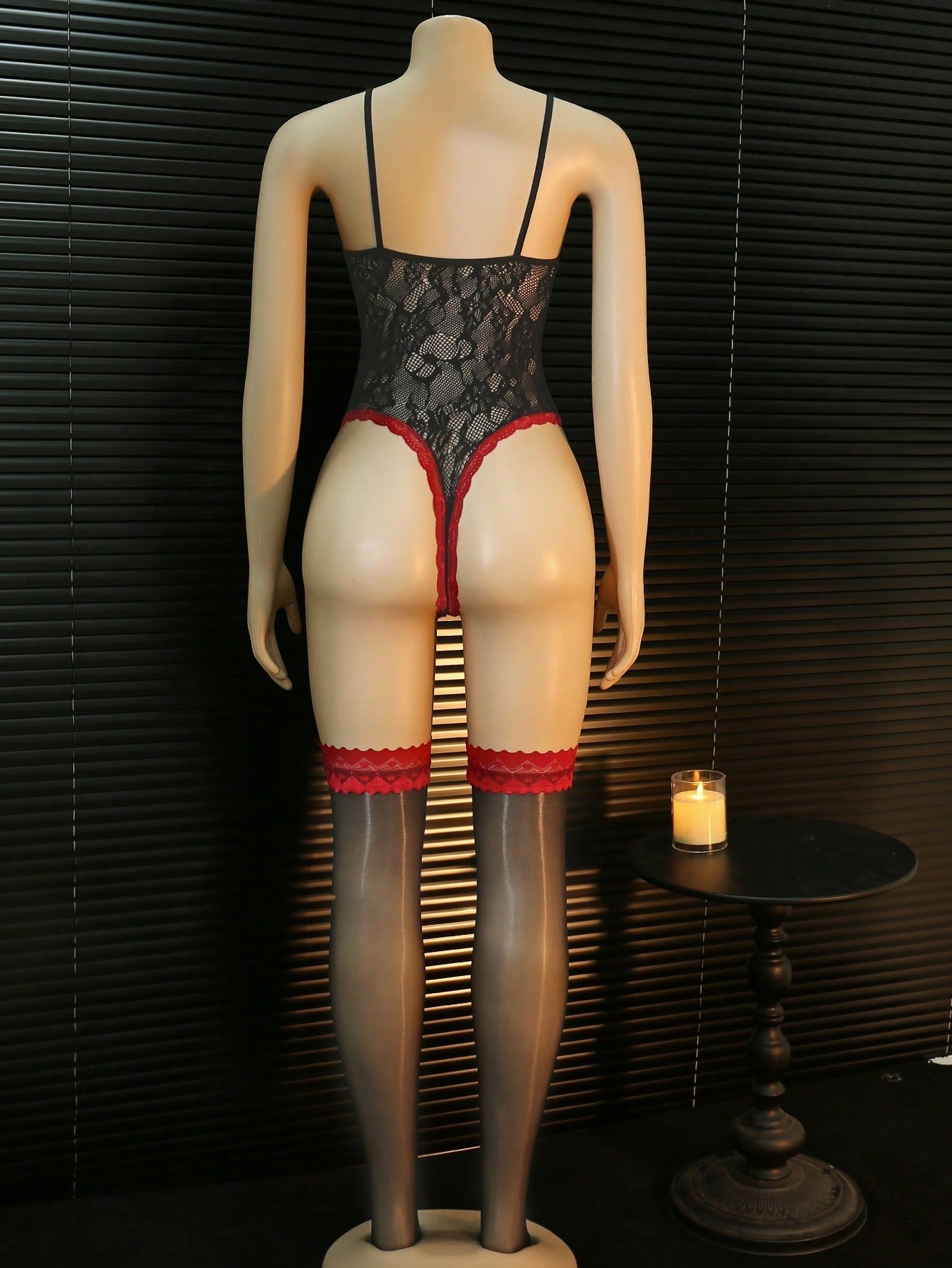 3-Piece Sexy Bodystocking Set with Fishnet Stockings