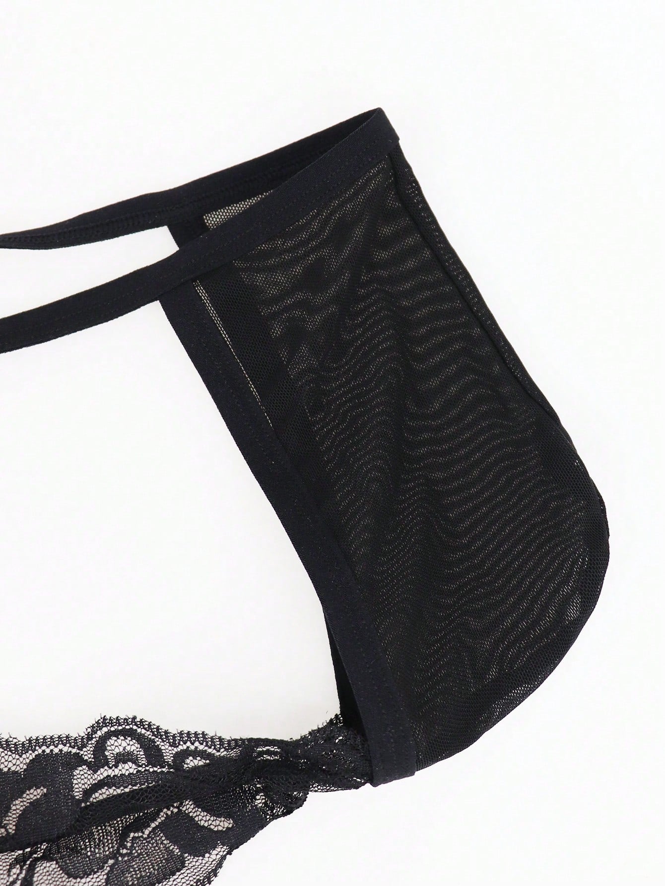 Men’s Lightweight Shorts Black Mesh With Lace Trim Waist