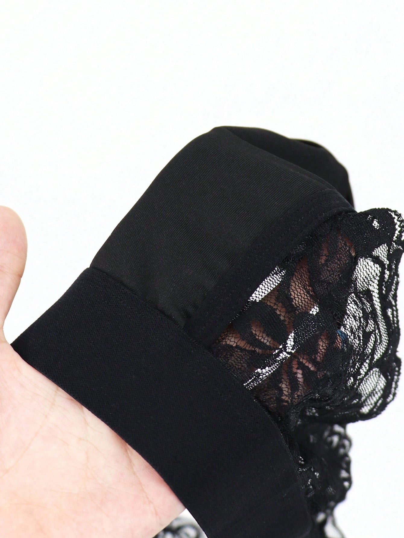 Men’s Casual Black Shorts With Wave Lace Detail