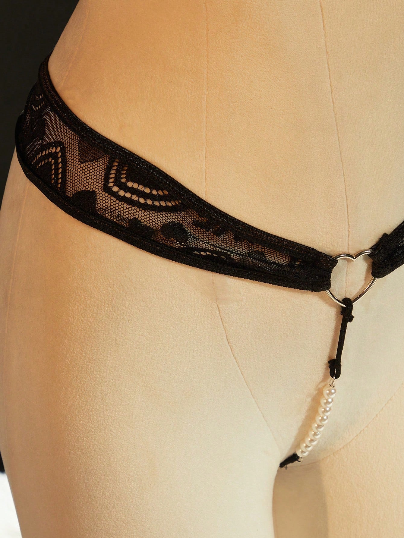 Women's Fashion Sheer Heart Detail Bandeau Sexy Lingerie Set Lace Lingerie