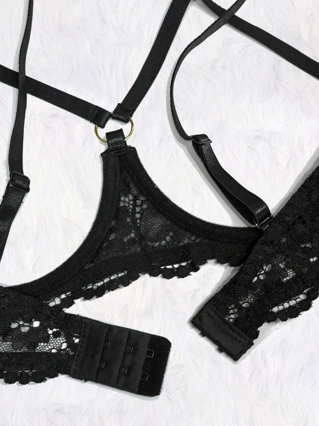 Women's Black Sexy Lace Lingerie Set - Featuring Bowknot Decor Bralette & Open Crotch Lace Tanga Panties For Going Out
