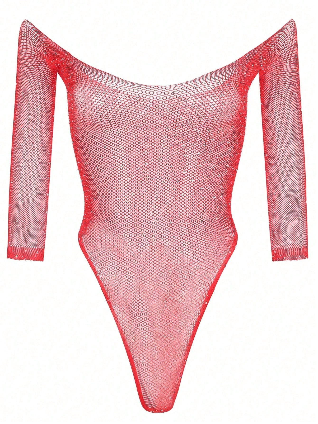 Sparkling Rhinestone Long Sleeve One Piece Lingerie Bodysuit