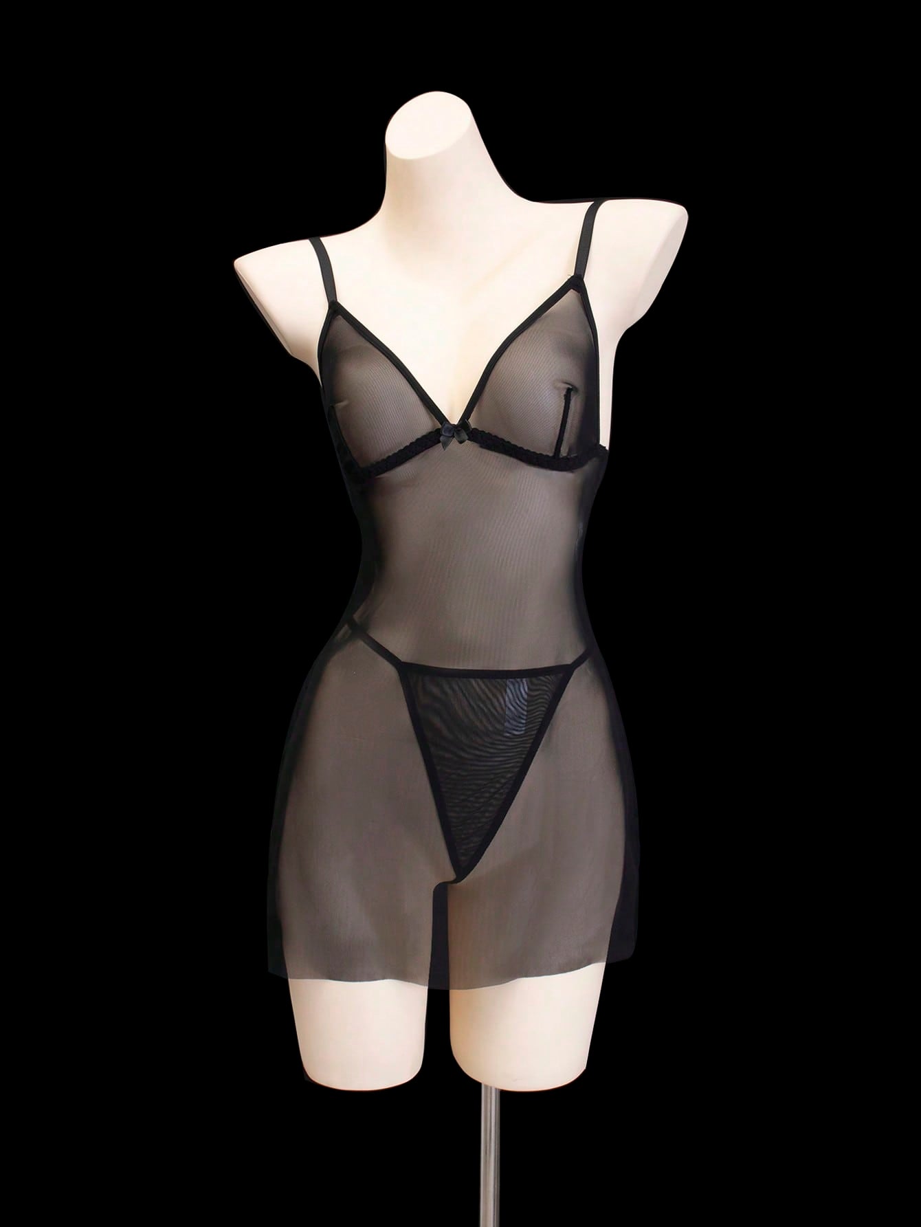 2-Piece Wireless Mesh Lingerie Set with Camisole Dress
