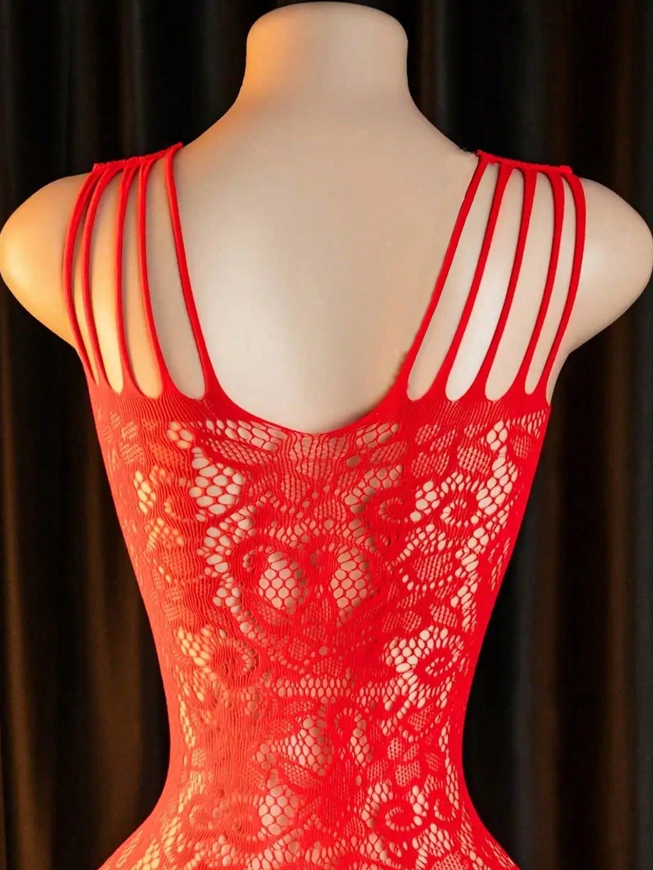 Floral Lace Crotch Jumpsuit See-Through Mesh Lingerie
