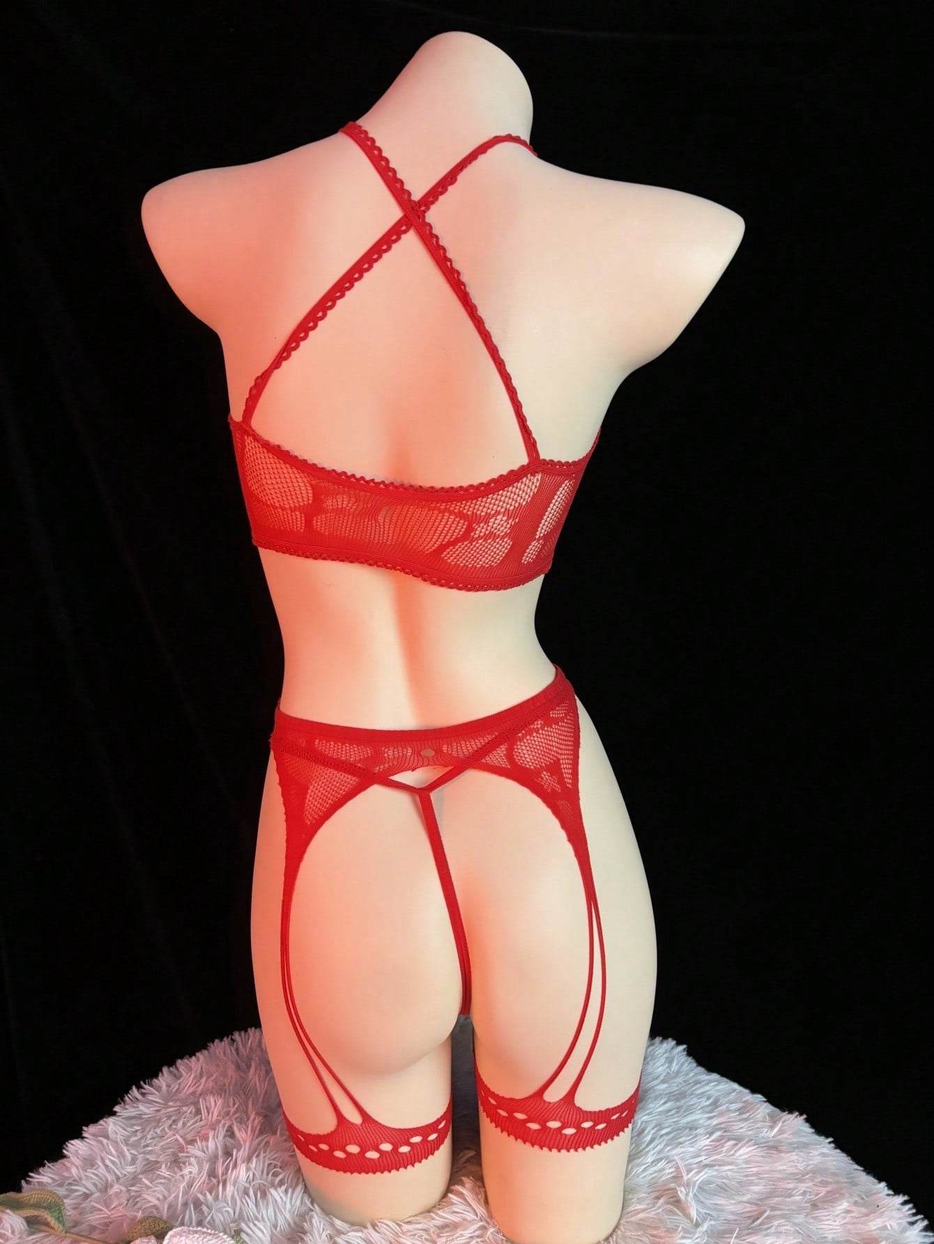 3pcs Women Solid Color Mesh Lingerie Set, Lightweight Fabric Construction, Coordinated Three-Piece Structure, Suitable For General Wear And Styling