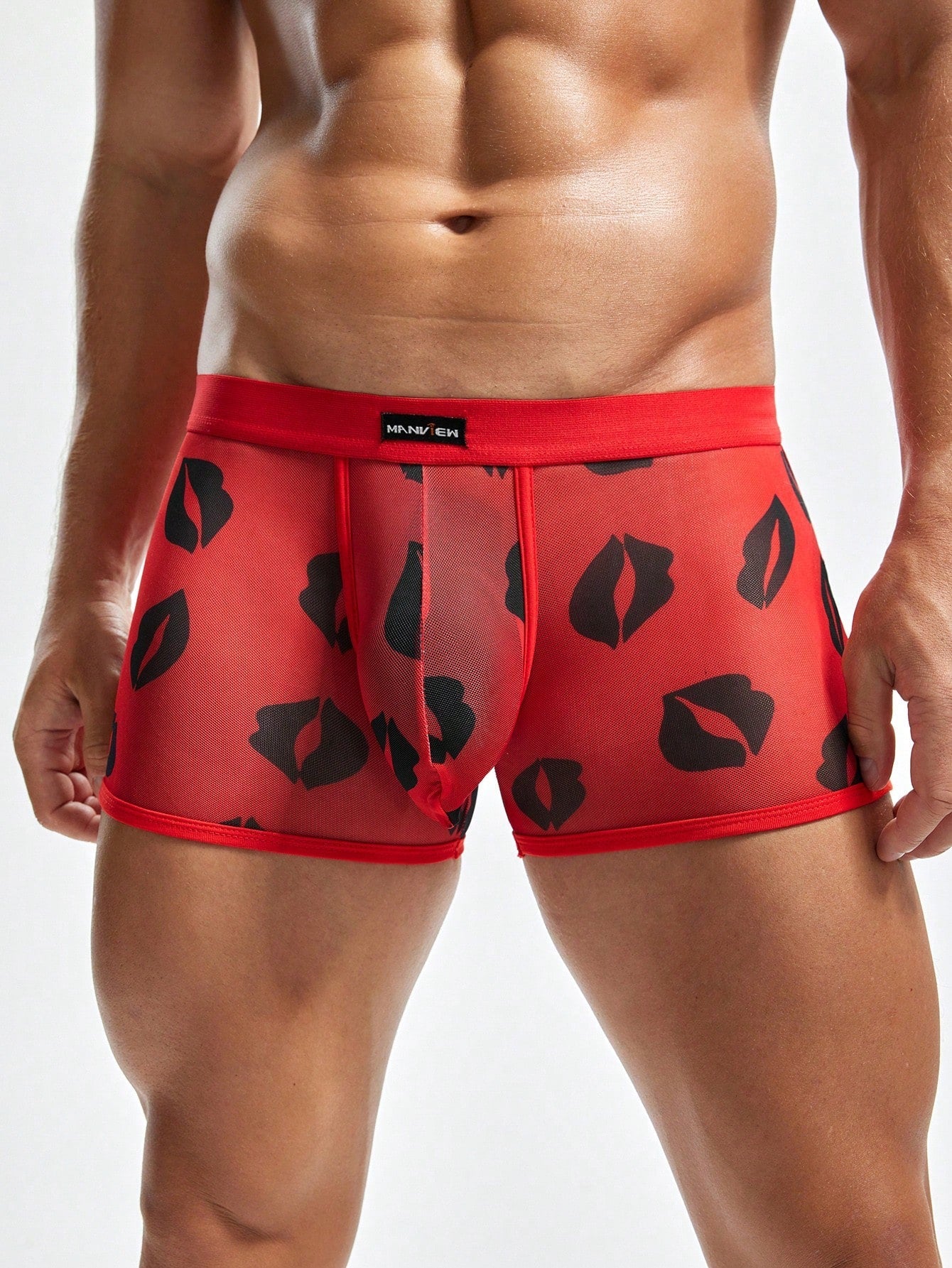 Men’s Casual Shorts With Lip Print Jacquard Waist Detail