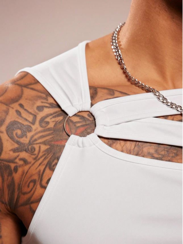Men's Sleeveless Crew Neck Hollow-Out Knit Top