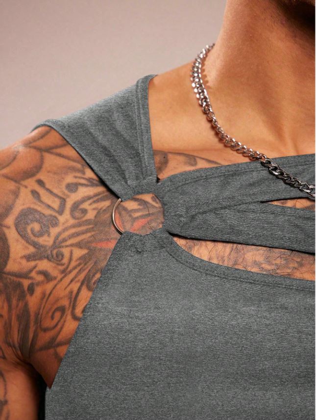 Men's Sleeveless Crew Neck Hollow-Out Knit Top