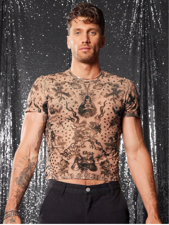 Men's Rhinestone Embellished Crew Neck Short Sleeve T-Shirt