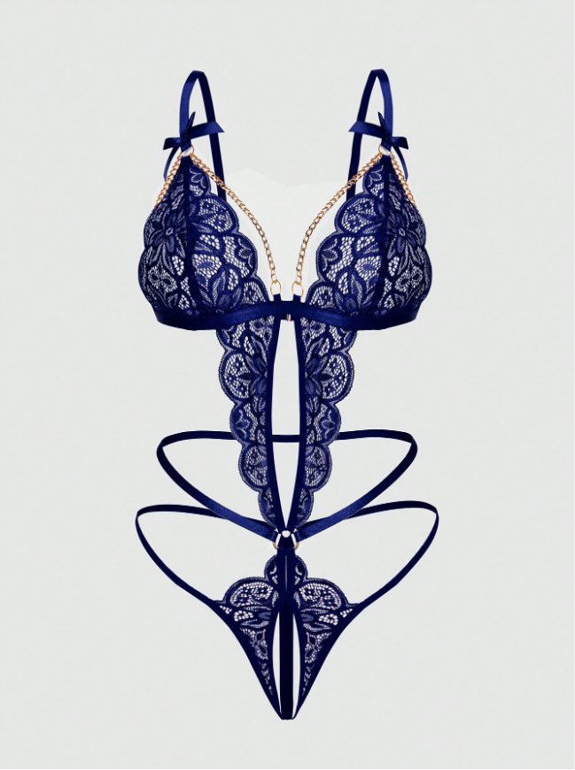 1pc Women Lace Sexy Bodysuit Lingerie For Going Out, Baddie Look