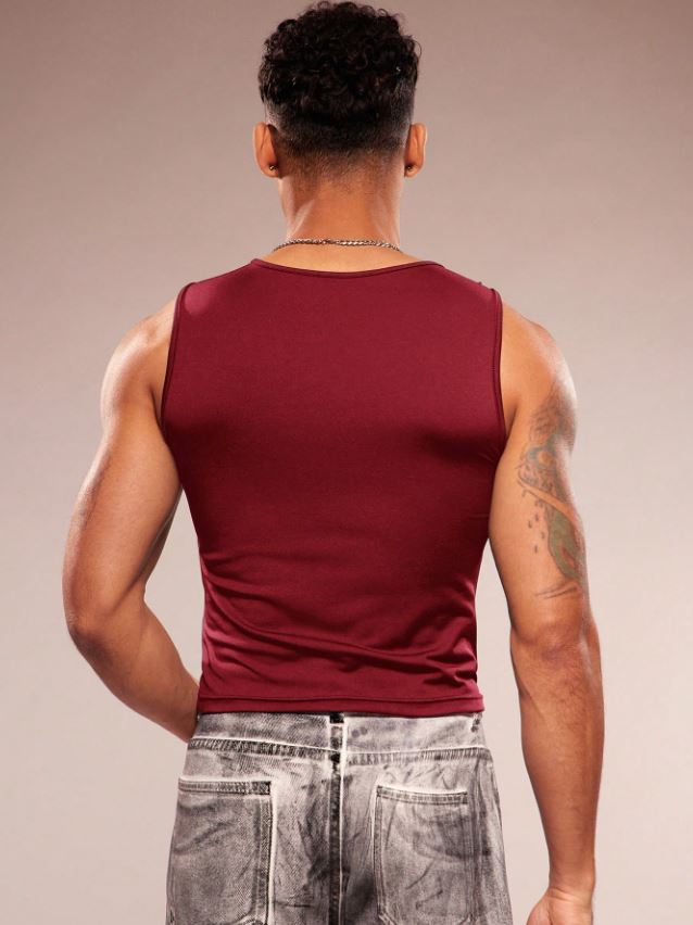 Men's Sleeveless Crew Neck Hollow-Out Knit Top