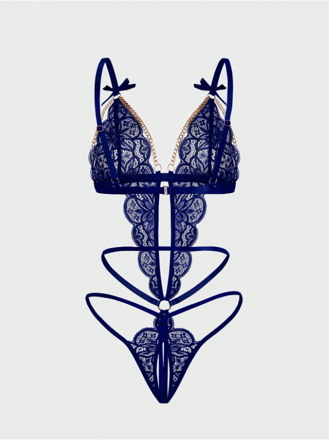 1pc Women Lace Sexy Bodysuit Lingerie For Going Out, Baddie Look