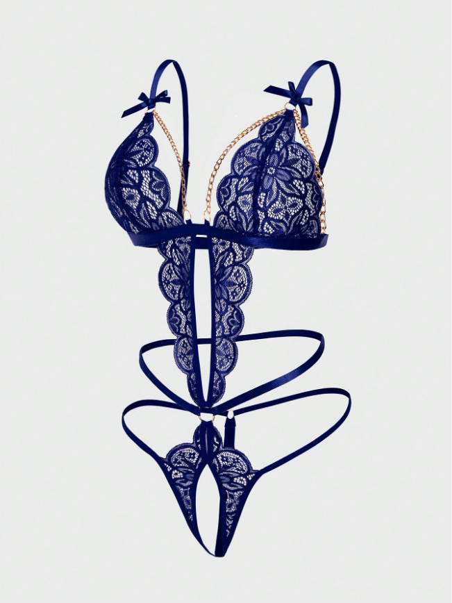 1pc Women Lace Sexy Bodysuit Lingerie For Going Out, Baddie Look