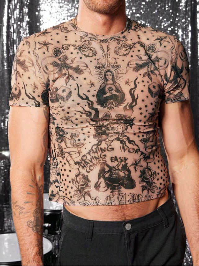 Men's Rhinestone Embellished Crew Neck Short Sleeve T-Shirt