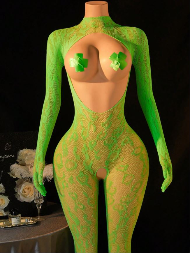Women's Sexy Lingerie, Sexy Lingerie Fishnet Bodysuit, Crotchless Bodysuit, Leopard Hollow See-Through Long Sleeves, Hot Girl Outfit, Bikini Cover-Up, Sexy Party Role Play Costume Valentine's Day, Black Lingerie