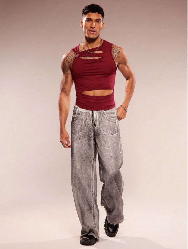 Men's Sleeveless Crew Neck Hollow-Out Knit Top