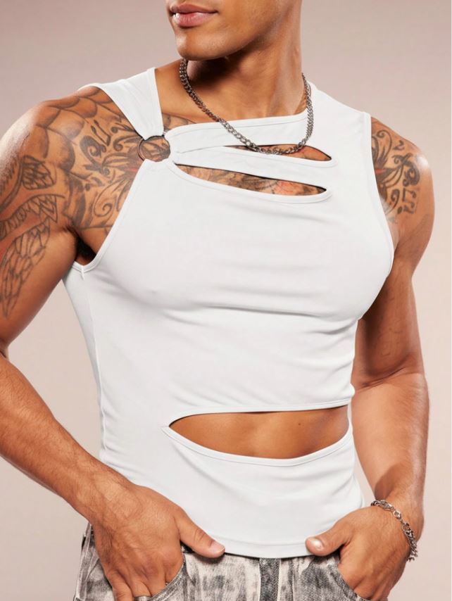 Men's Sleeveless Crew Neck Hollow-Out Knit Top