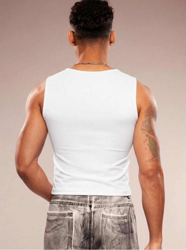 Men's Sleeveless Crew Neck Hollow-Out Knit Top