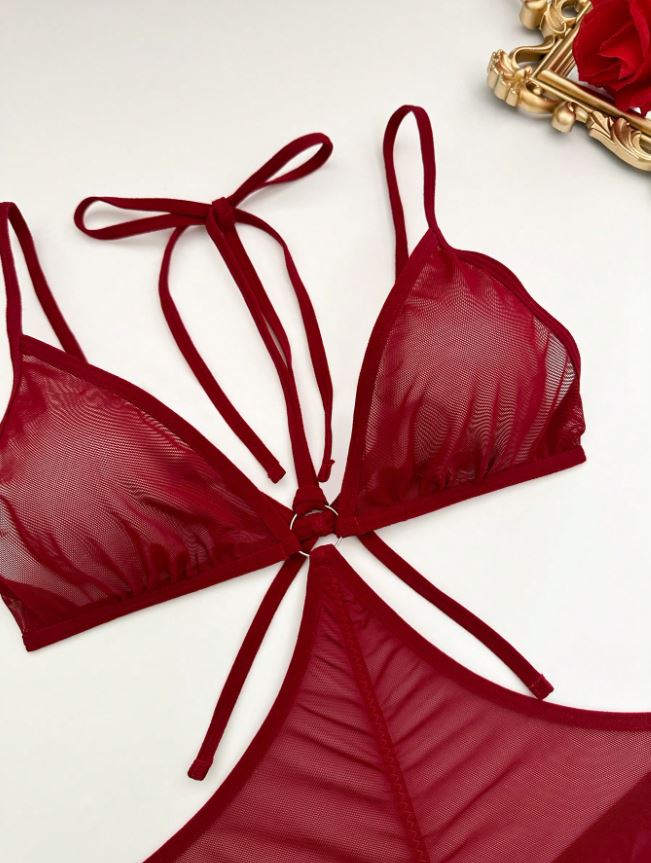 2 Pcs/Set Women's Solid Color Halter Backless Sexy Lingerie Dress For Going Out